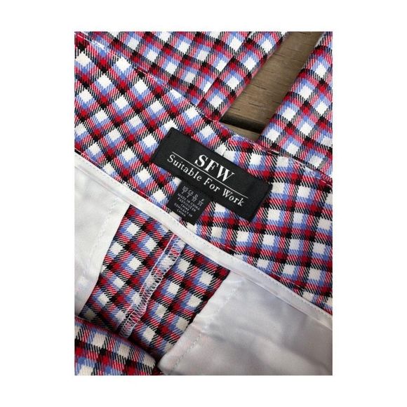 Modern Retro SFW Suitable For Work Plaid Flare Trousers High Waist Sz 2 - Picture 6 of 7